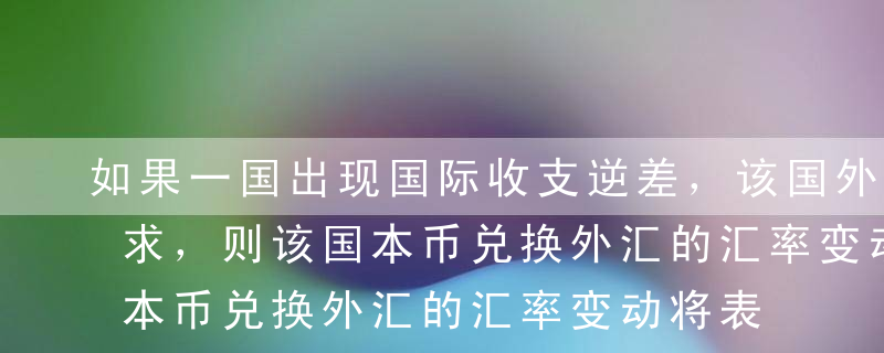 如果一国出现国际收支逆差，该国外汇供不应求，则该国本币兑换外汇的汇率变动将表现为（   ）。A